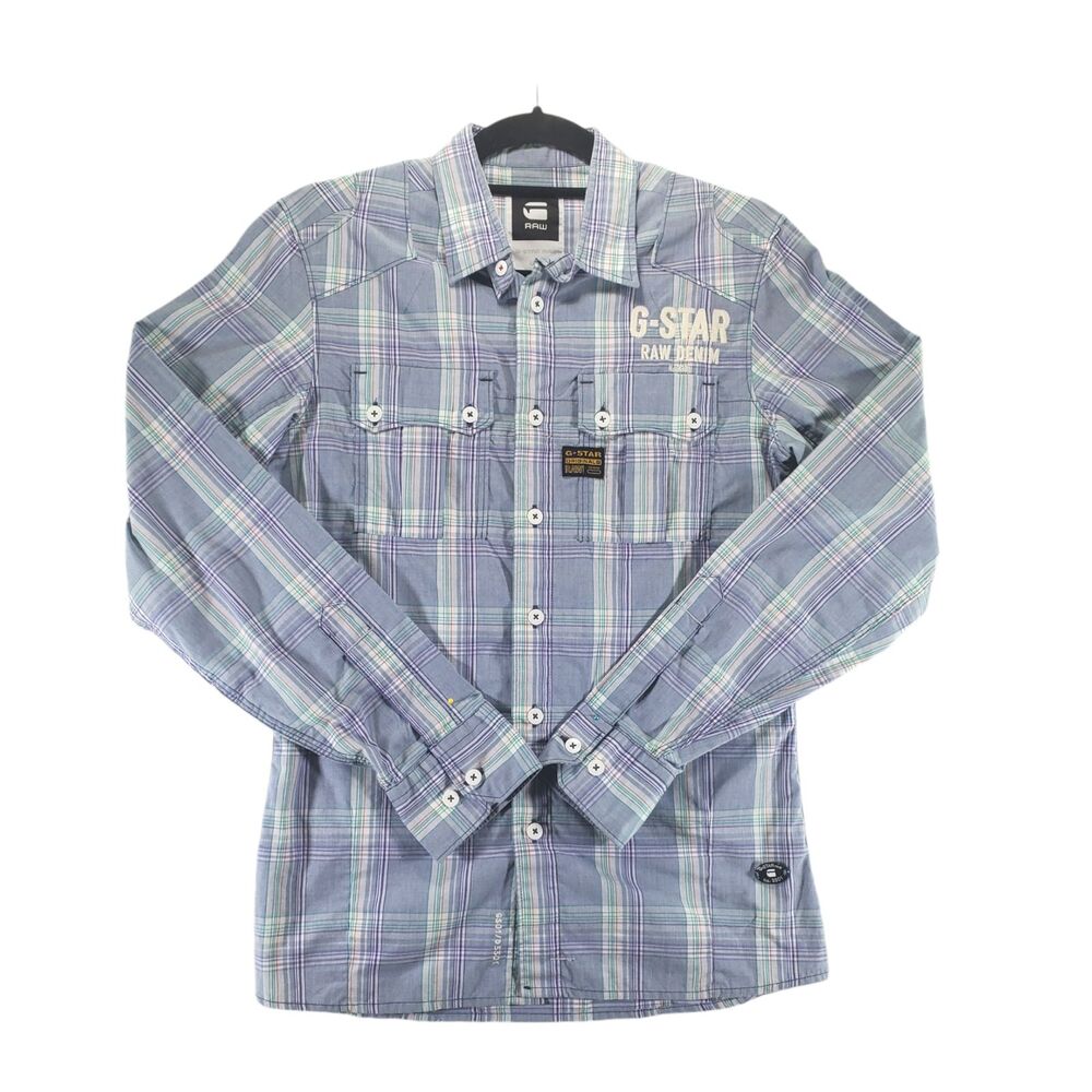 sz S G-Star Raw Viktor Chambray Plaid Men's Button Down Shirt